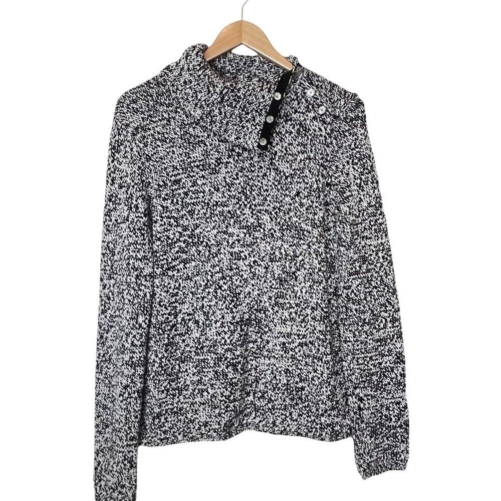 Jones New York Country sweater womens M gray heather gray split collar pullover